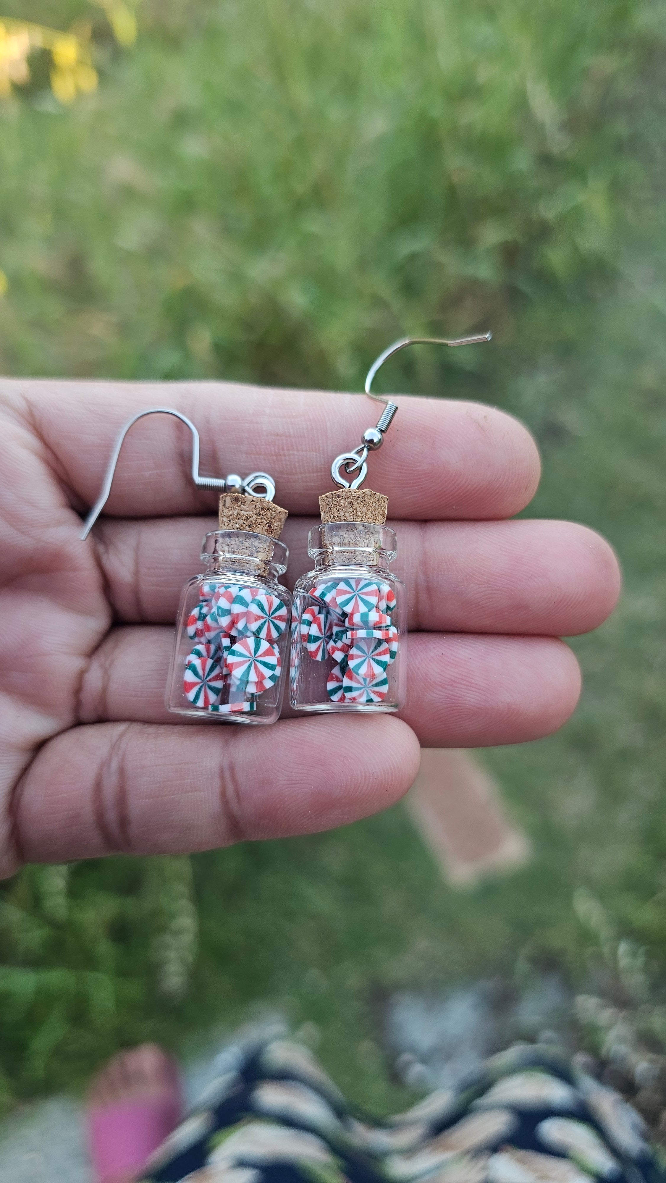 Christmas Humbug Jar Earrings Green